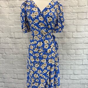 Ann Taylor Blue Puff Sleeve Midi Sundress
